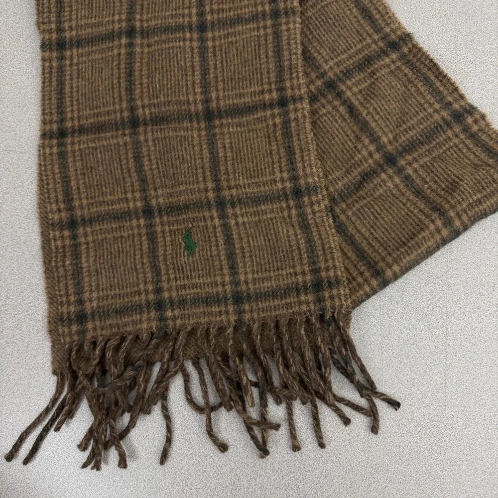 Polo Ralph Lauren Scarf Mens Brown Plaid Herringbone Reversible Lambs Wool Acry